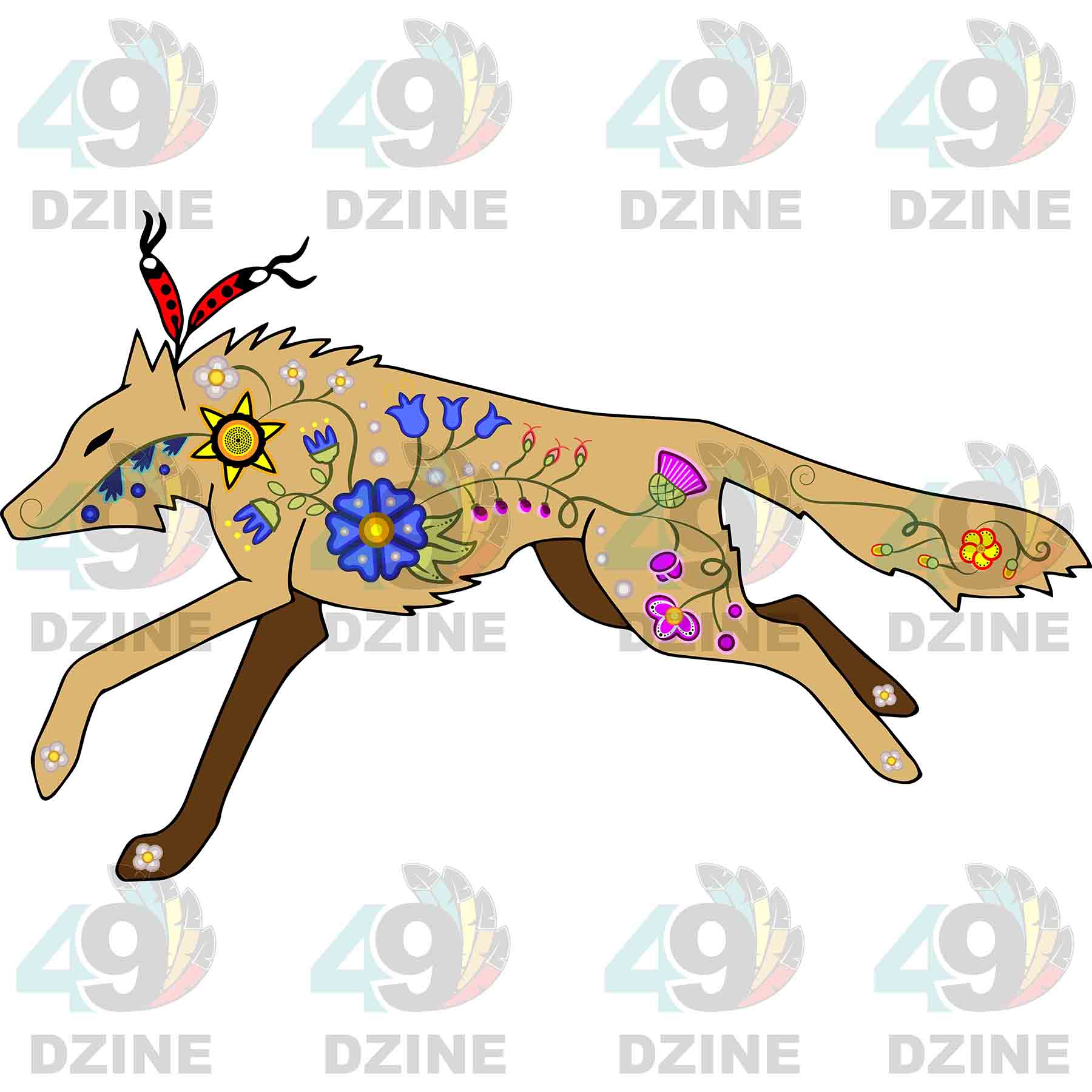 Floral Wolf Tan Sticker