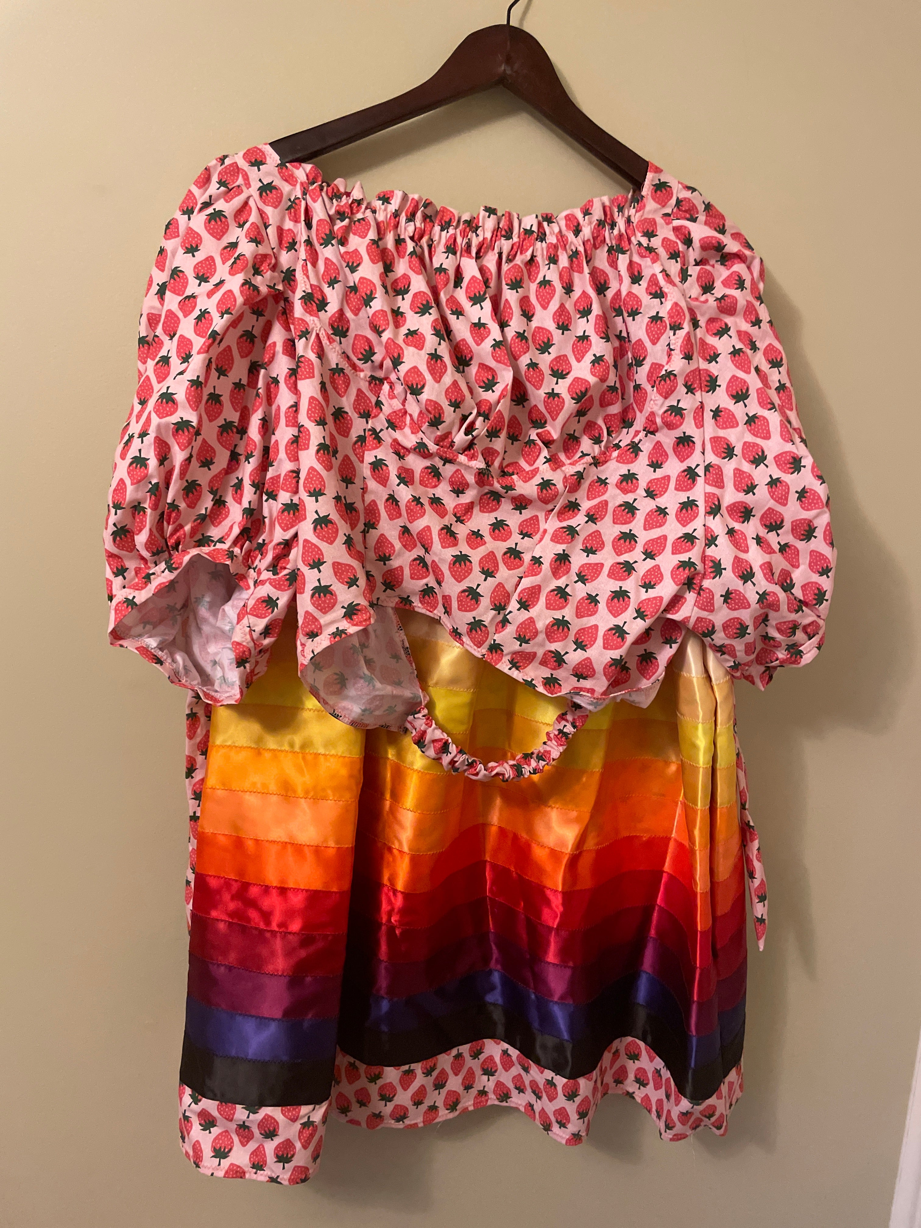 Sunny Poloz Pink Strawberry Fire Colour Skirt & Blouse Set