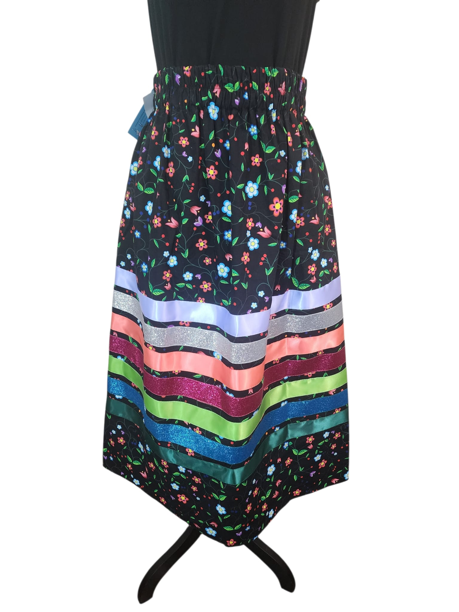 RezRibbons Handmade Black Seven-Ribbon Floral Ribbon Skirt