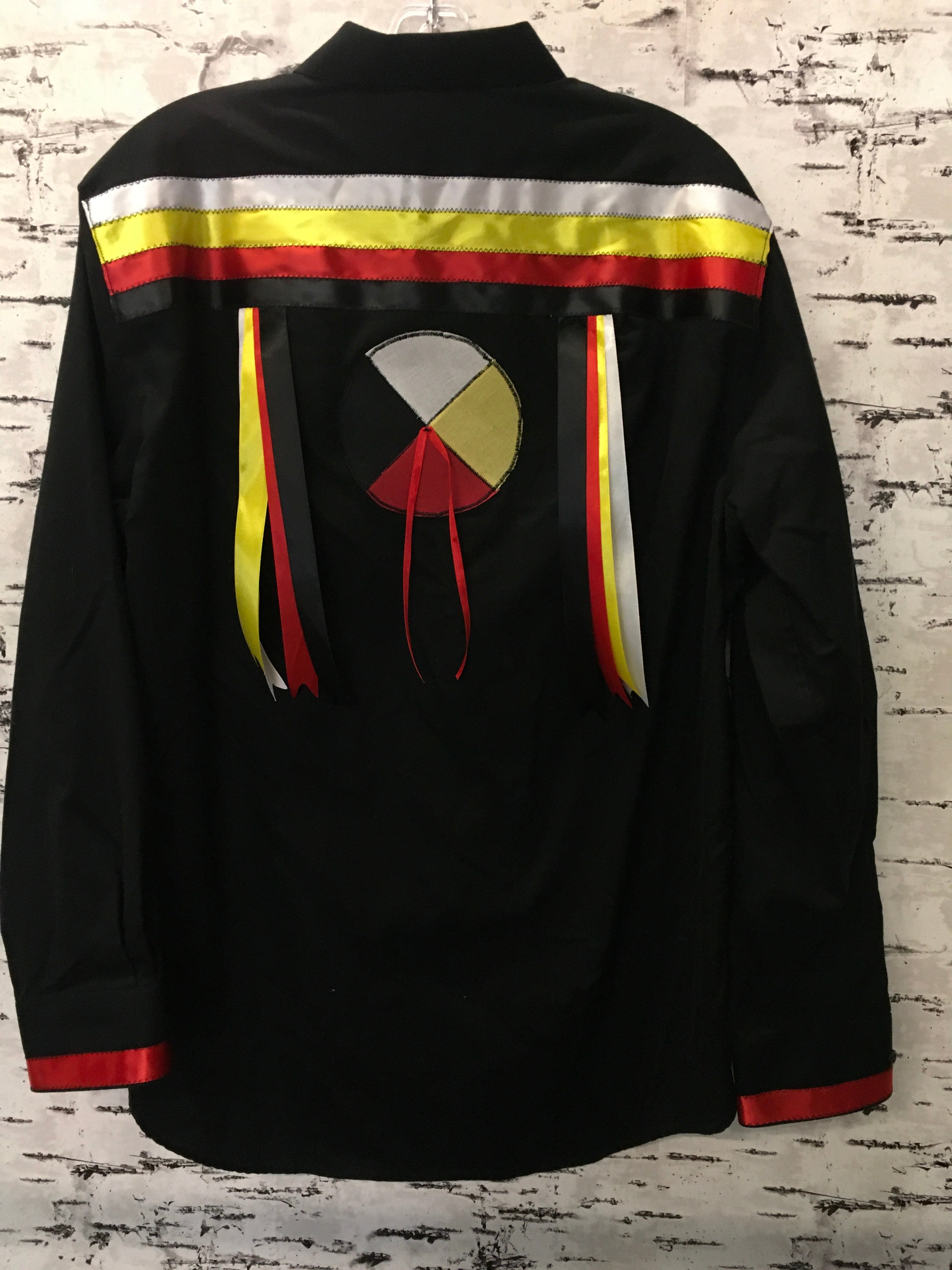 Jackie Lafferty Ribbon Shirt- Black Medicine Wheel