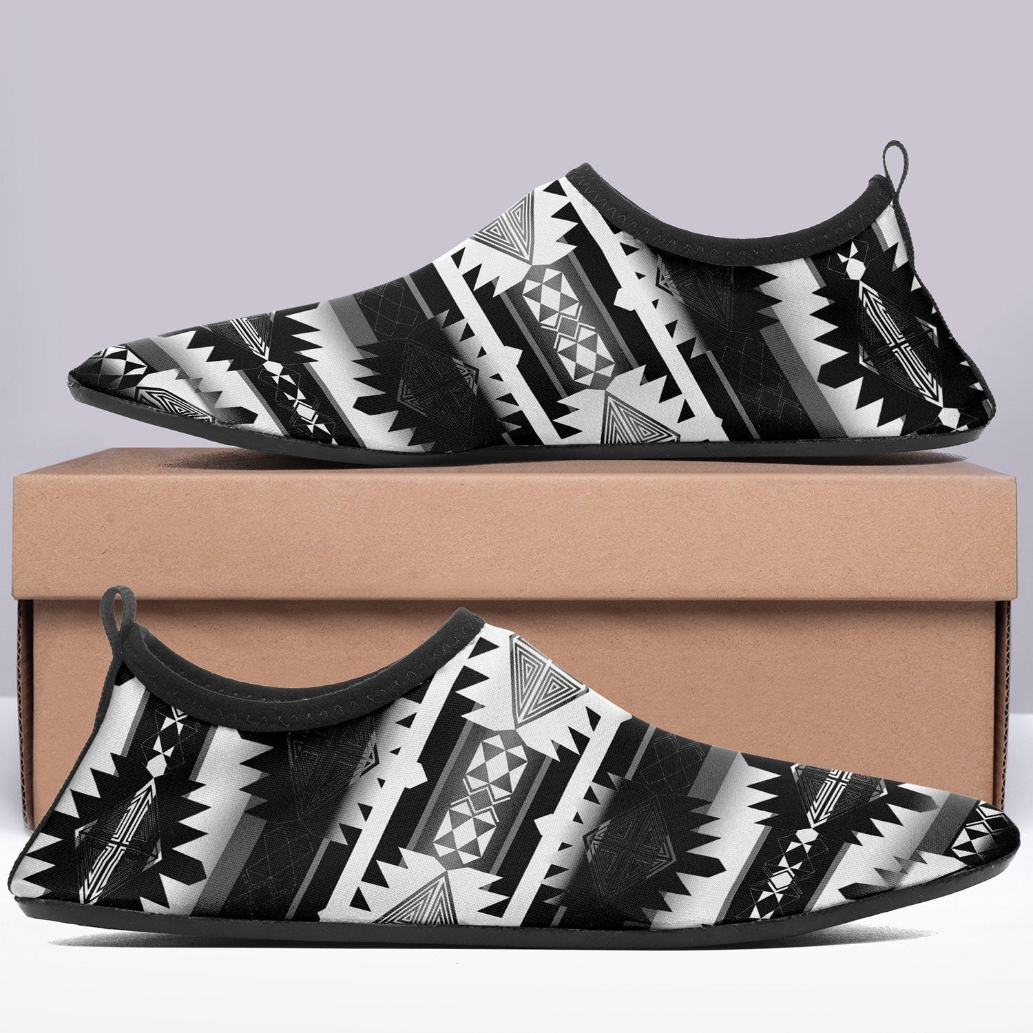 Okotoks Black and White Sockamoccs Slip On Shoes