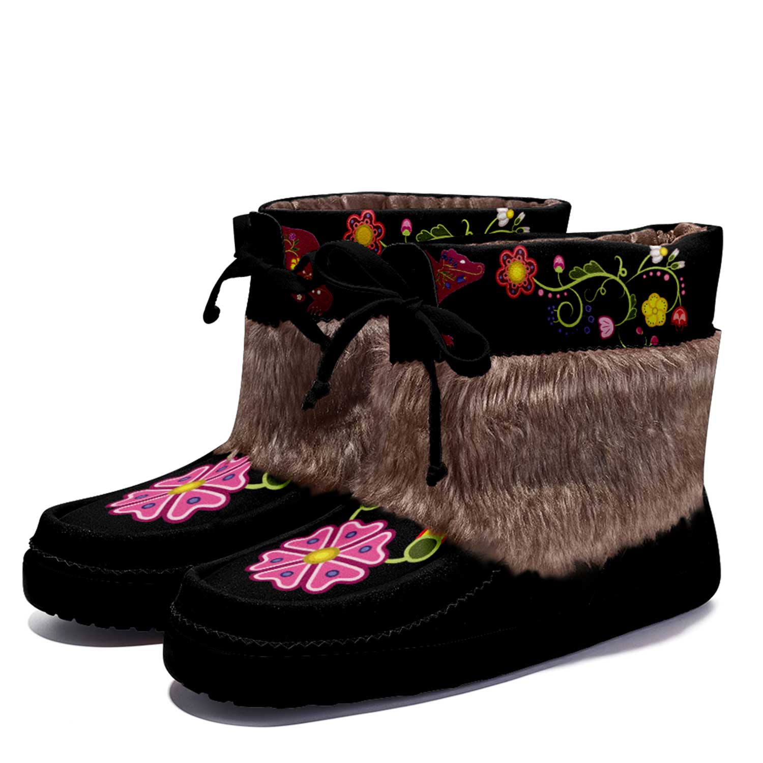 Floral Maskwa Black MocLux Short Style with Fur