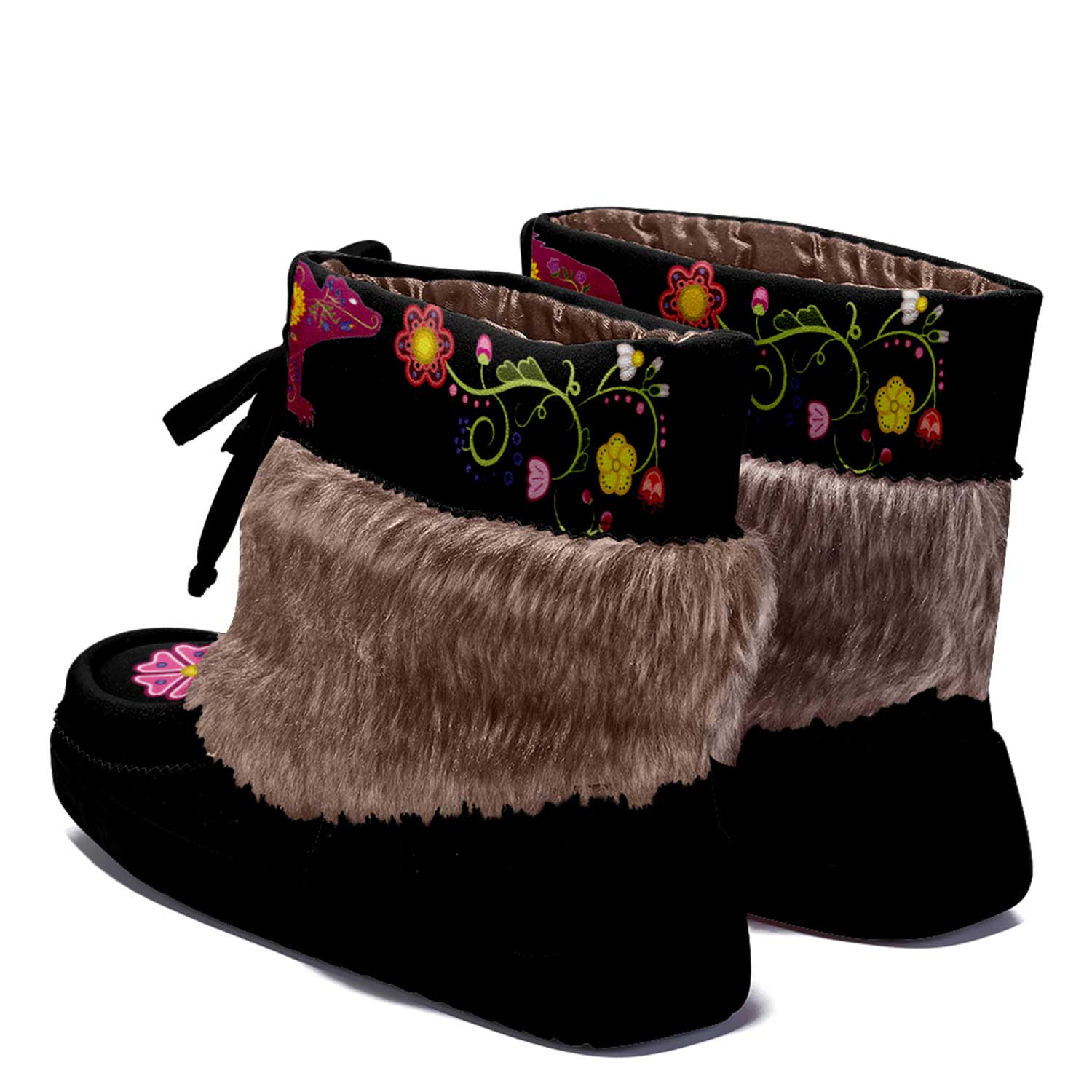 Floral Maskwa Black MocLux Short Style with Fur