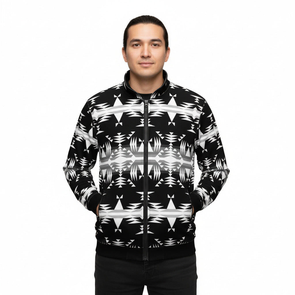 Between the Mountains Black and White Unisex Collar Zipper Jacket