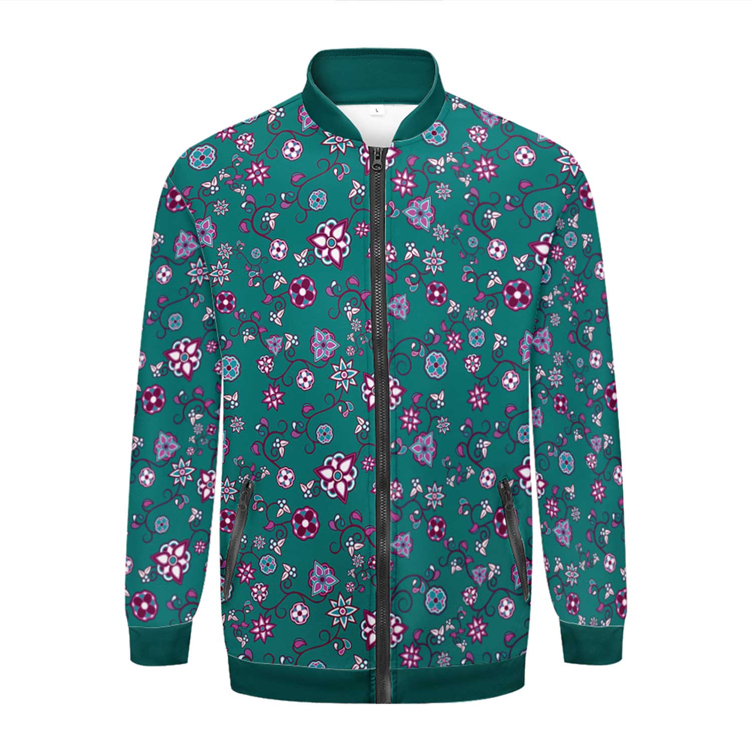 Burgundy Bloom Unisex Collar Zipper Jacket
