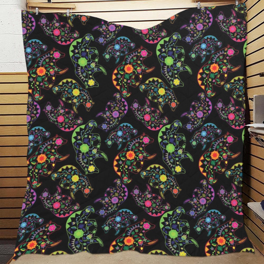 Neon Floral Bears Quilt 70"x80"