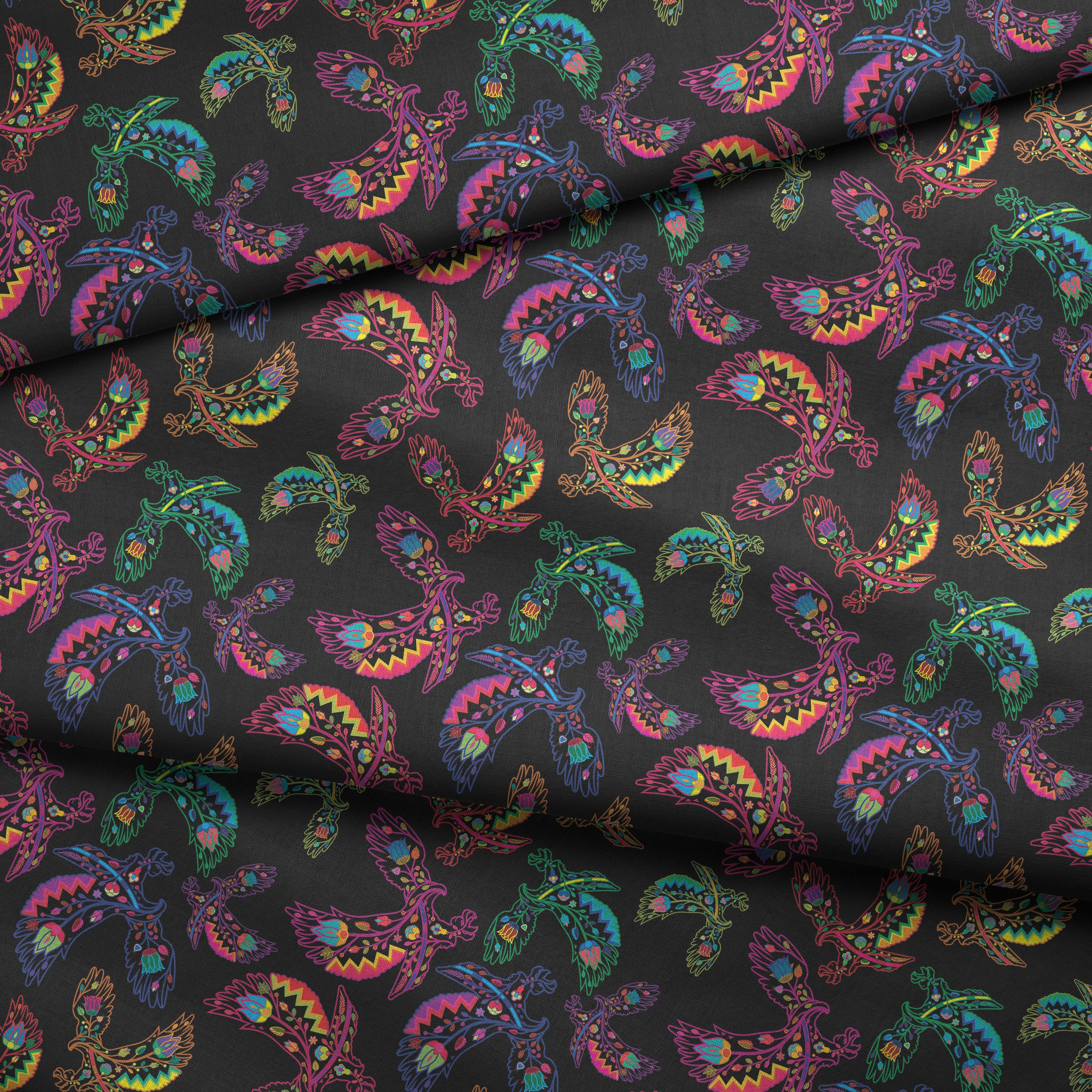 Neon Floral Eagles Cotton Fabric