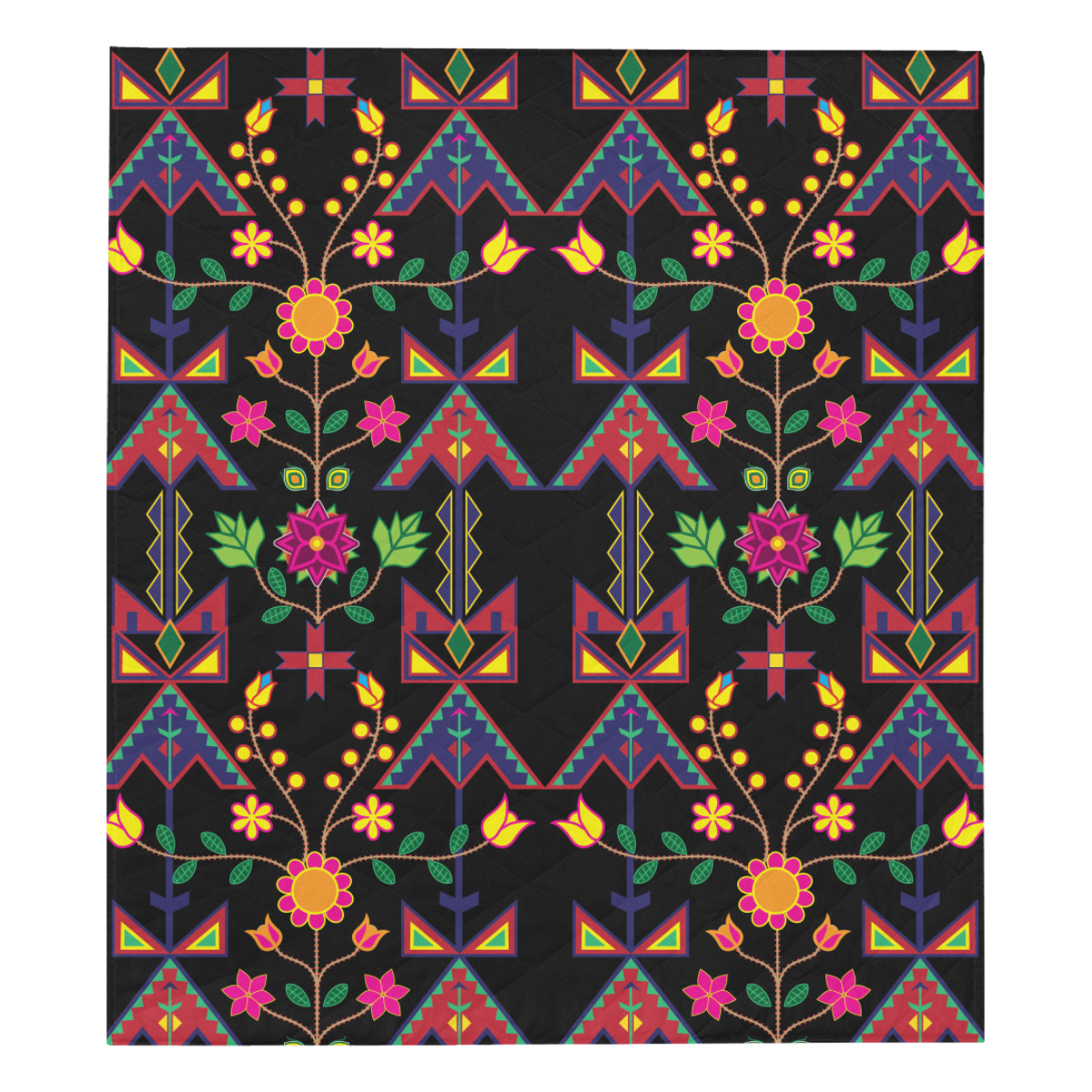 Geometric Floral Spring Black Quilt 70"x80"