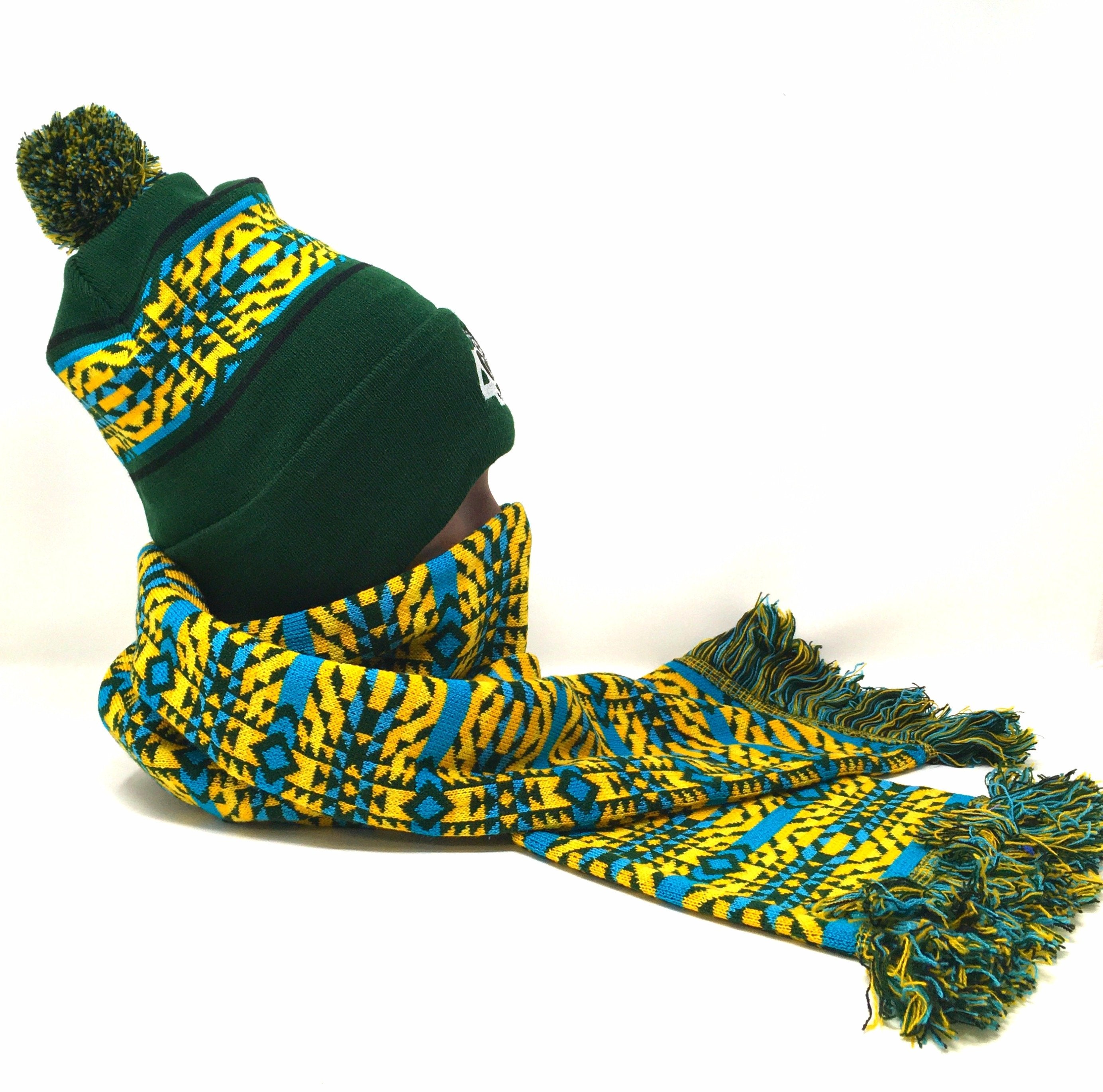 49 Dzine Green and Yellow Toque and Scarf Set