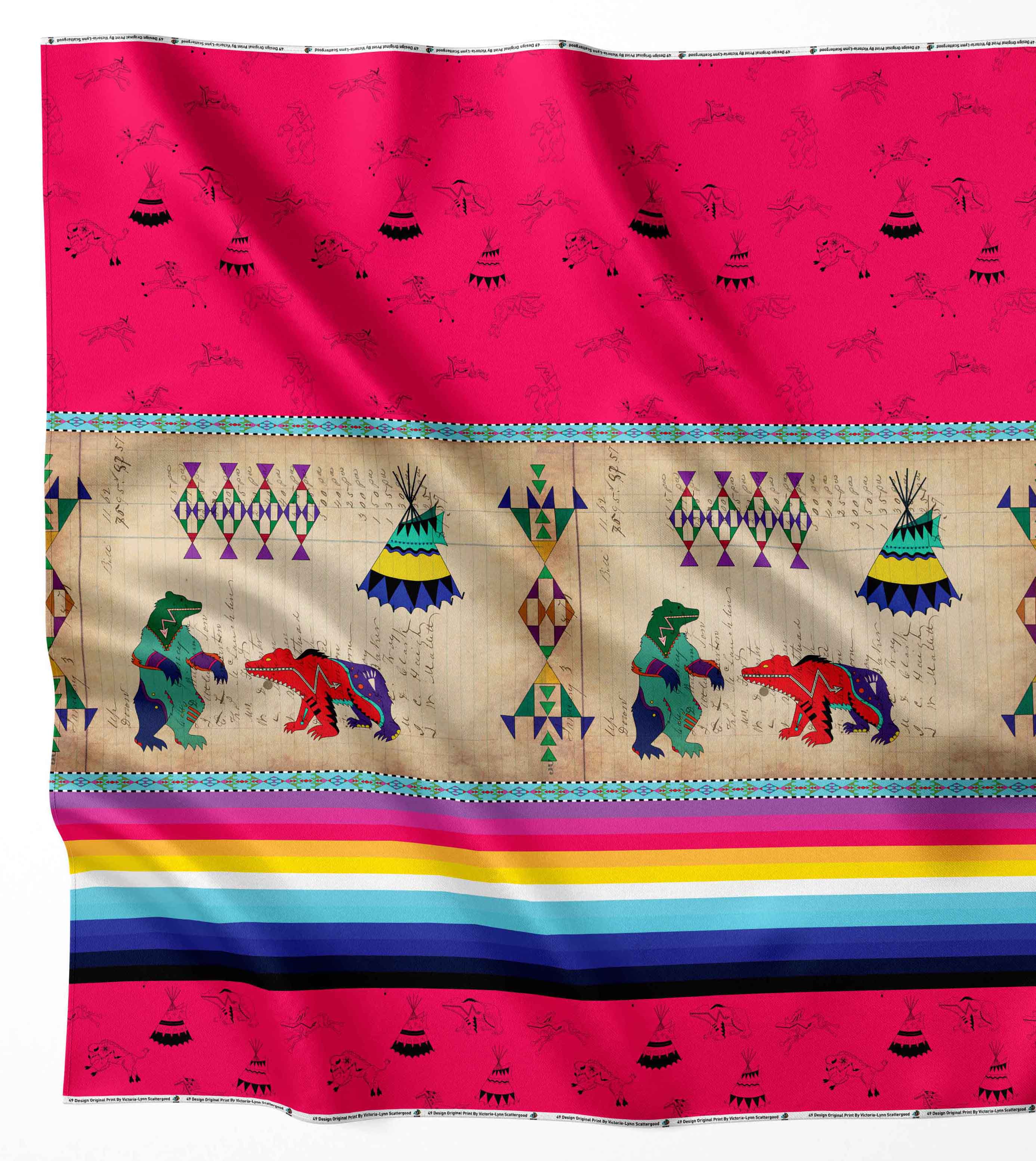 Ledger Bears Berry Cotton Fabric