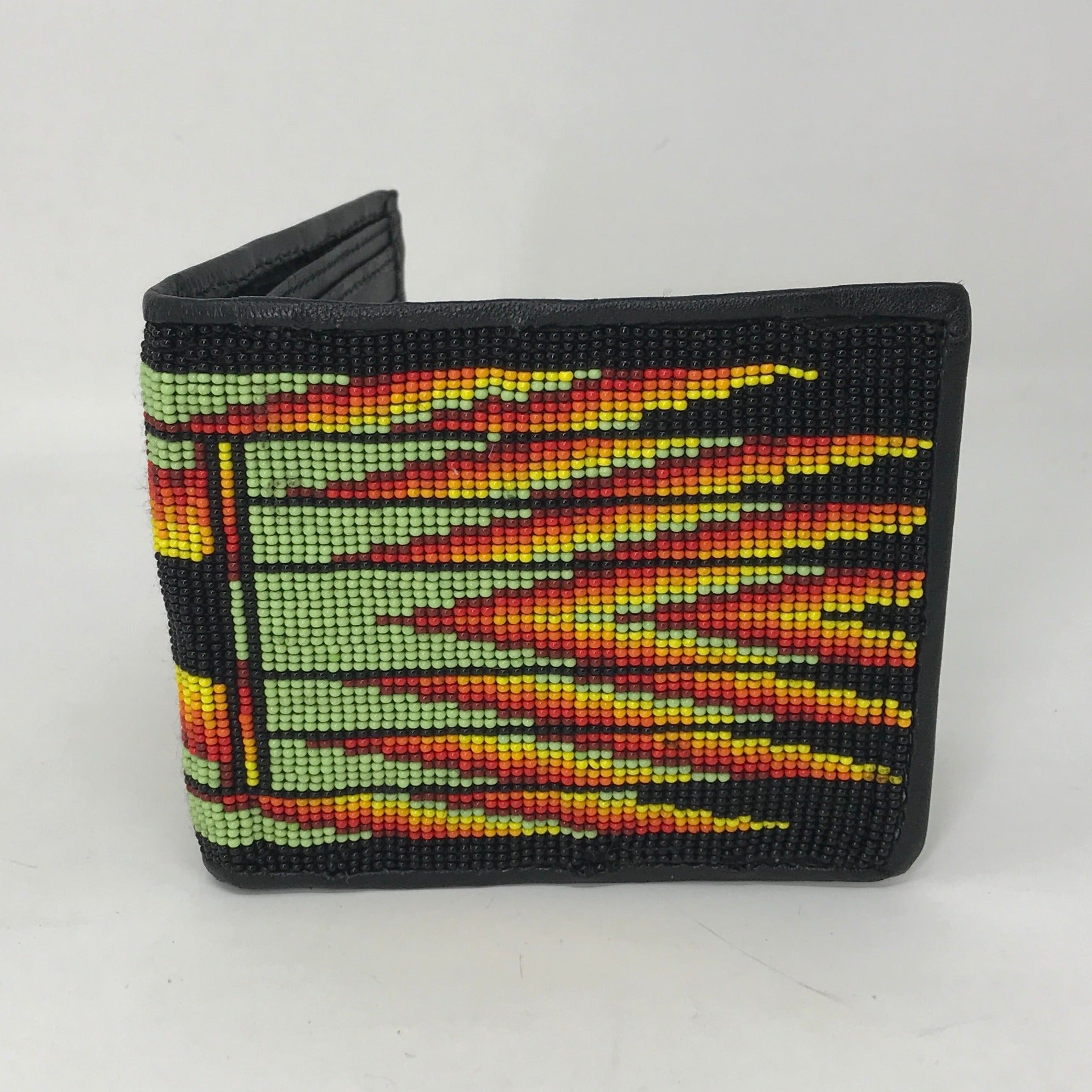 Beaded Wallet - Green and Fire Colours