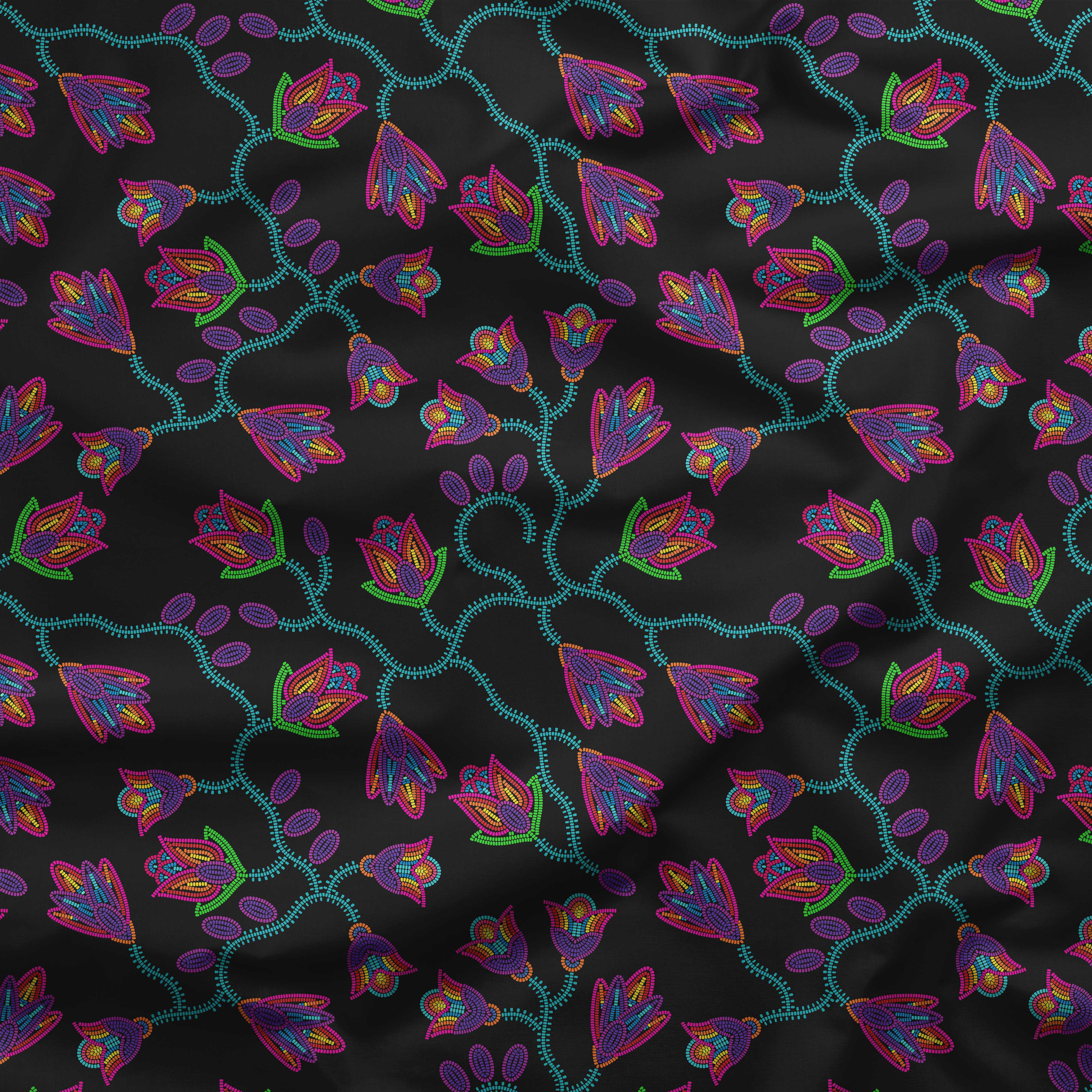 Spring Blossoms Black Cotton Poplin Fabric By the Yard