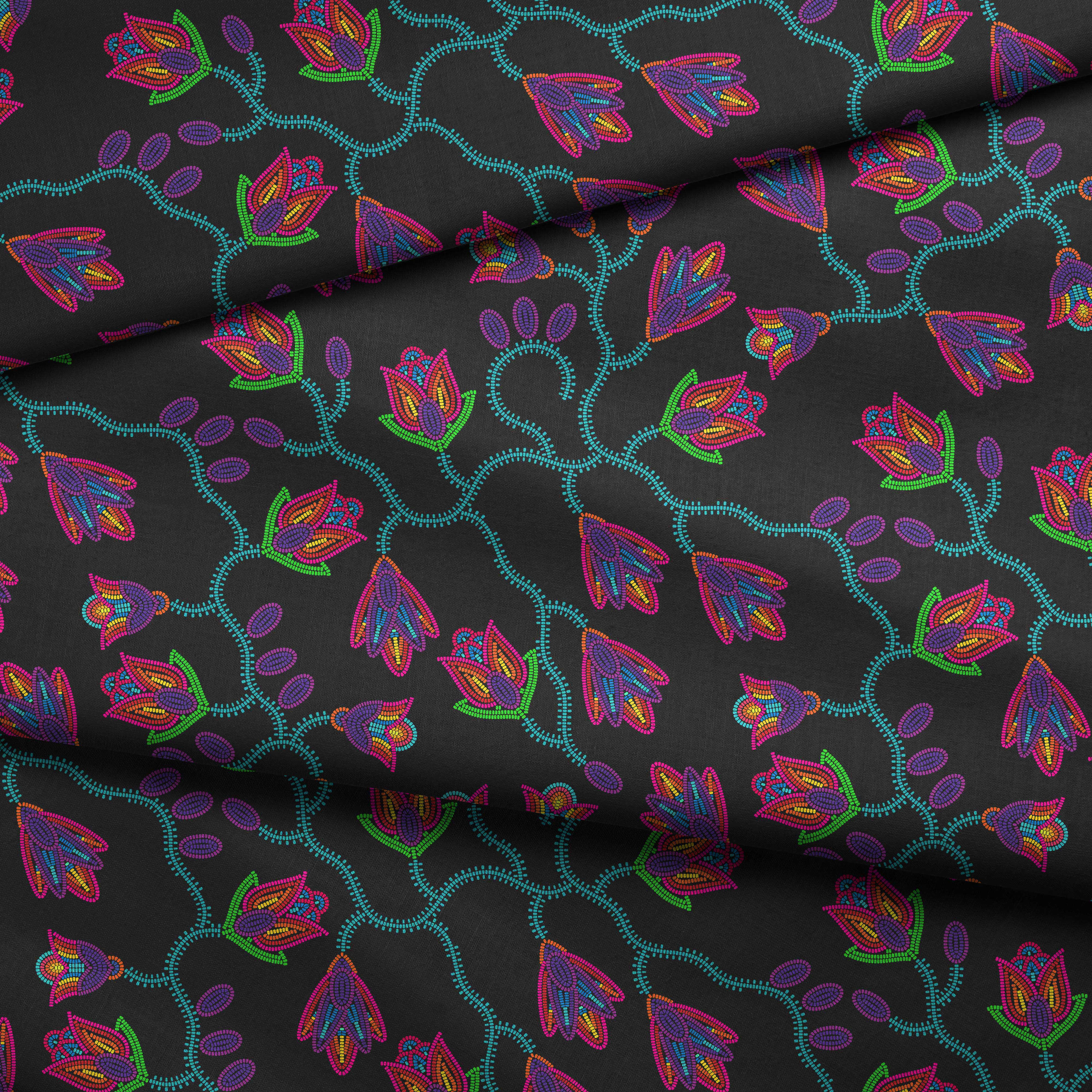 Spring Blossoms Black Cotton Poplin Fabric By the Yard