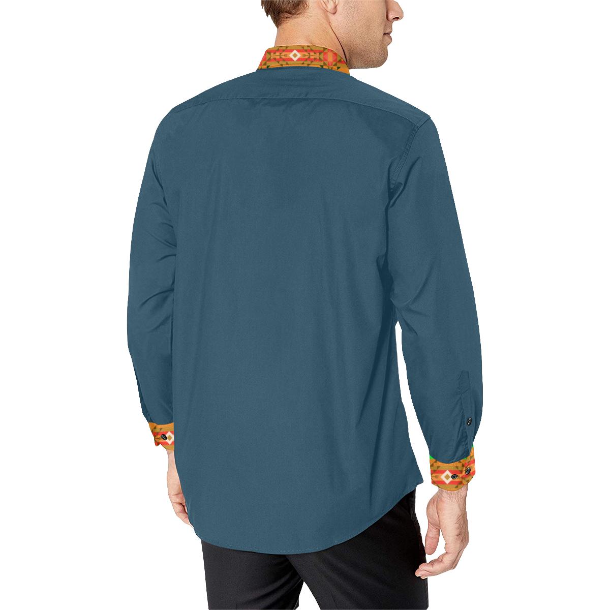 Denim Blanket Strip Men's All Over Print Casual Dress Shirt (Model T61) Men's Dress Shirt (T61) e-joyer 